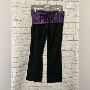 PINK Victoria’s Secret Classic Fold Over Yoga Boot Cut, Purple Shiny Snake Skin